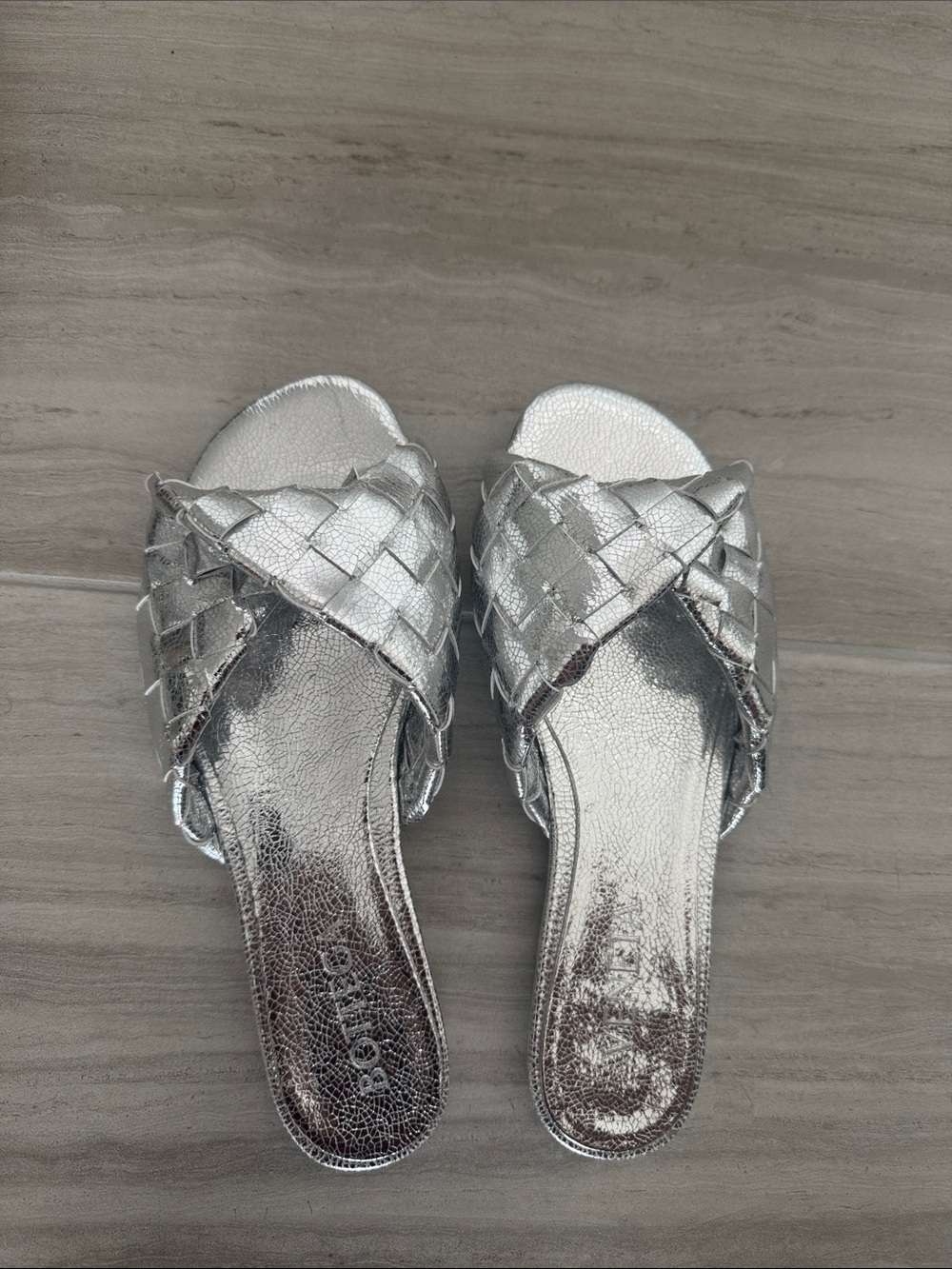 Silver Woven Slide Sandals for Women